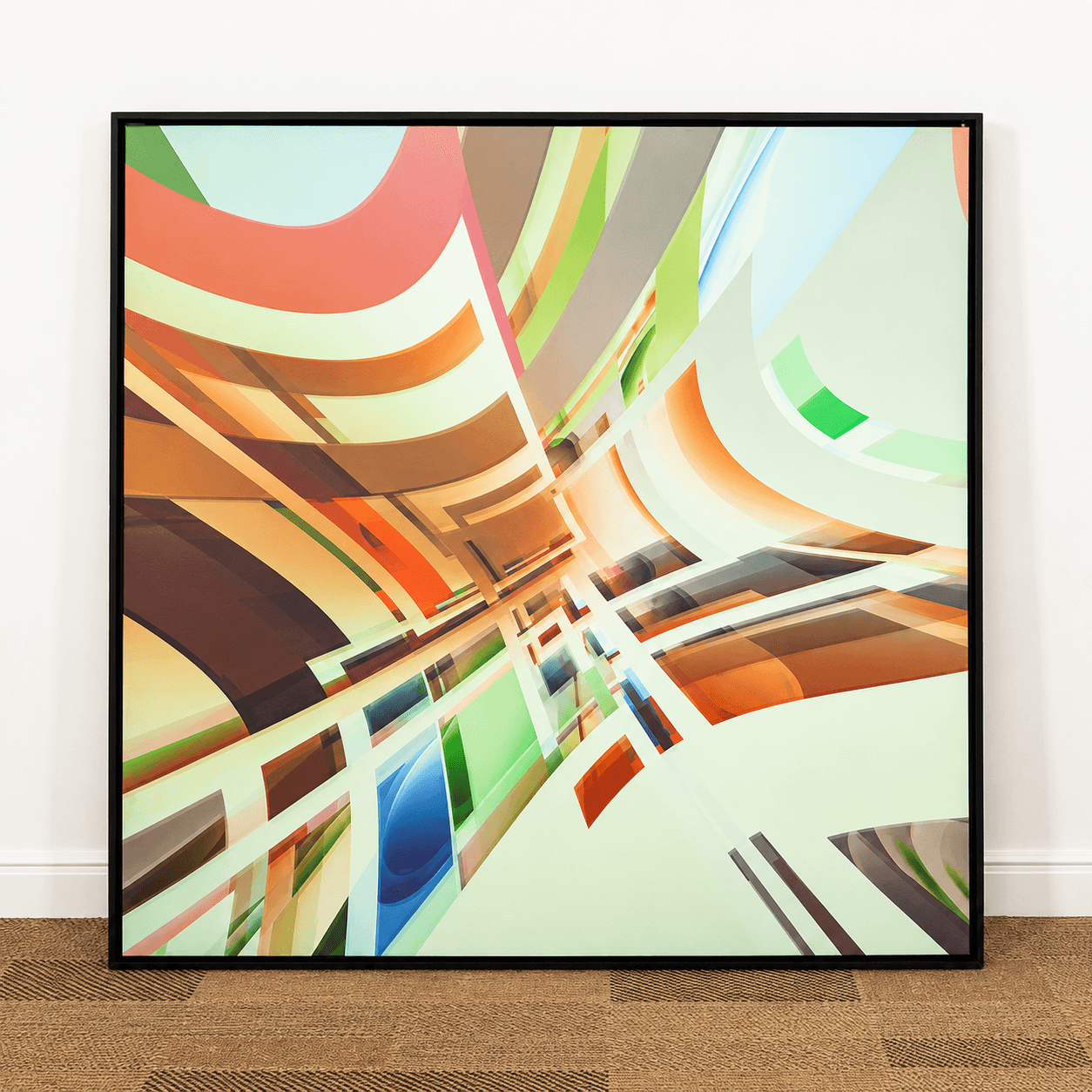 Quadro tela em canvas - COMPOSIÇÃO ABSTRATA 574 - 90x90cm - Moldura Canaleta Alta Preta